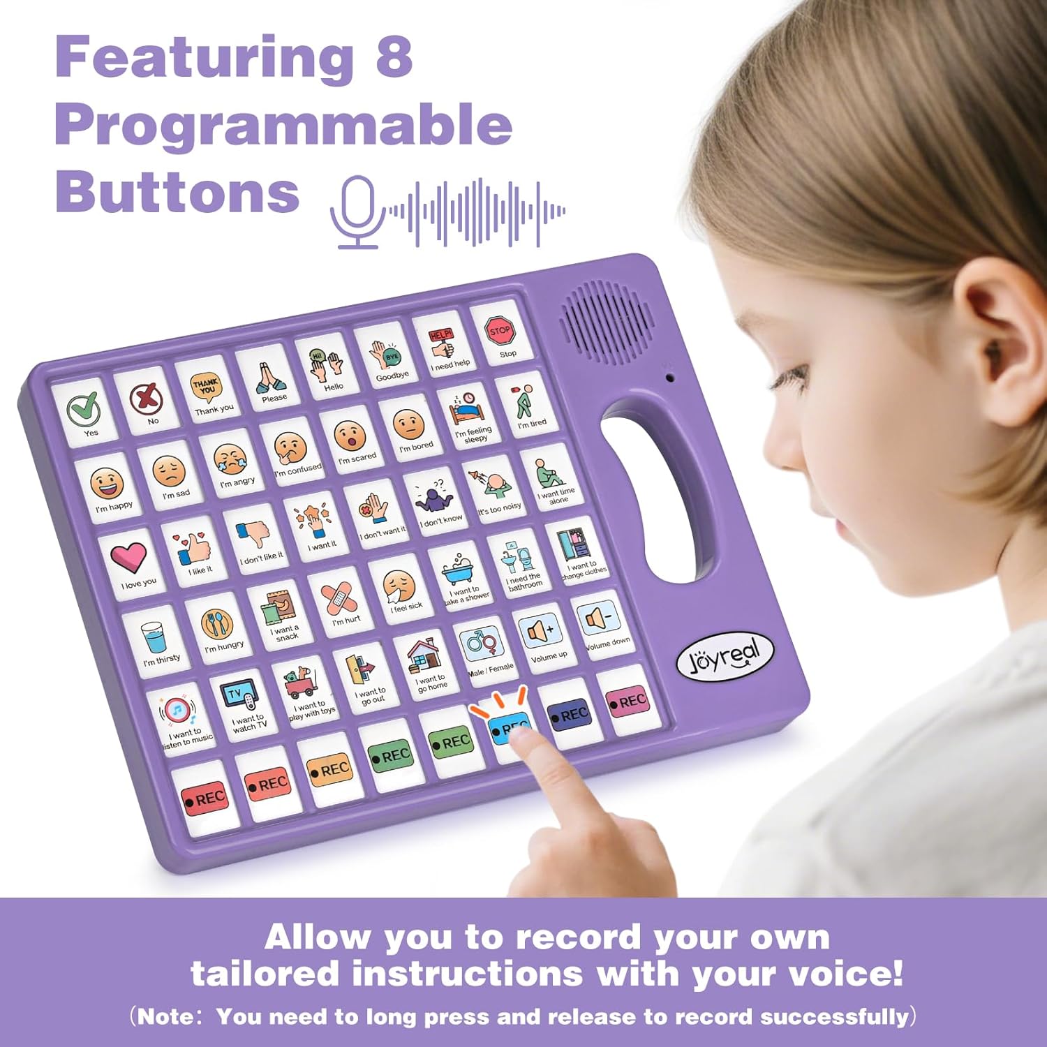 Joyreal AAC Device for Autism, Non Verbal Communication Tools for Speech Therapy & Stroke Rehab. Communication Tablet, Autism Talking Aids with 8 Programmable Buttons & Adjustable Volume (Purple)
