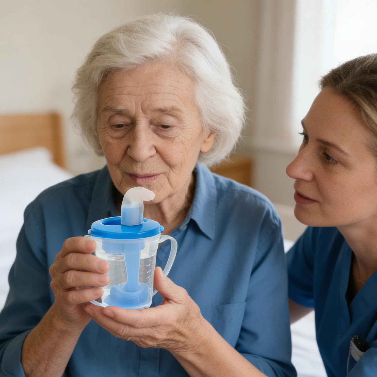 Gobelet Dysphagie Régulateur - Aide À La Déglutition Pour Adultes, Tasse Médicale Anti-Fausse Route Avec Paille, Distributeur Liquide Anti-Éclaboussures Portable Débit Lent Soins Personnes Âgées