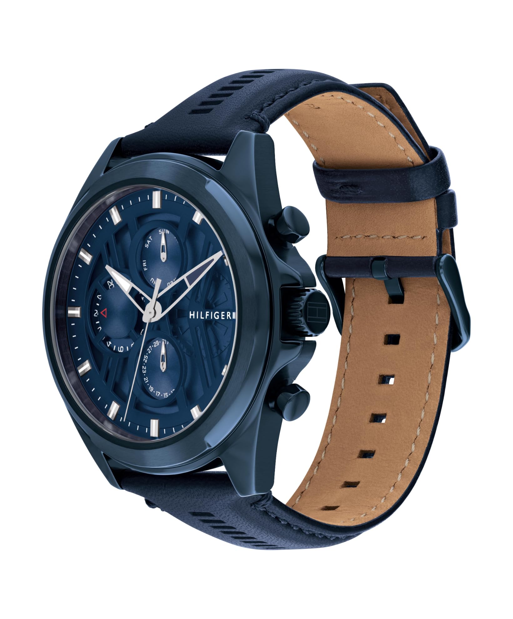 Men's Blue Plated Multifunction Watch with Leather Strap-image-14