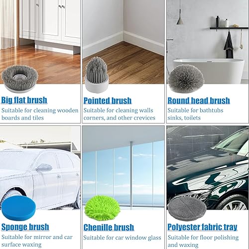 Miniatura 4 de Potente limpiador eléctrico giratorio, cepillo limpiador de baño impermeable IPX8 de cuerpo completo, limpiador de ducha con mango largo y 2