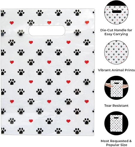 Miniatura 3 de 100 bolsas con estampado temático de mascotas, huellas de patas y corazones, MSP1008 bolsas de plástico transparente para dispersos, bolsa