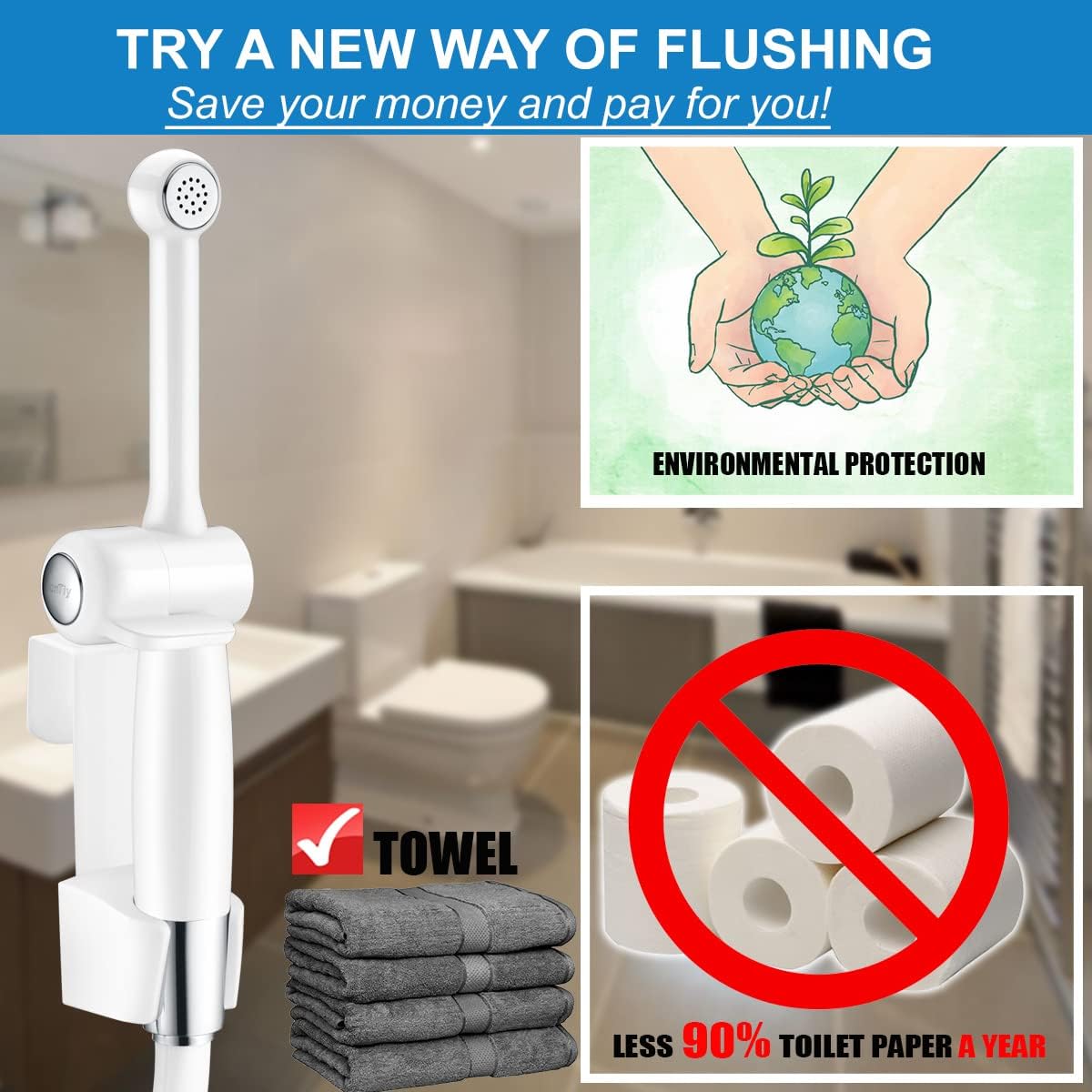 Exclusive Discount 60% Price SonTiy Handheld Bidet Toilet Sprayer, Complete Cloth Diaper Sprayer Set, 7.9 Brass Bidet Wand and Brass Valve Core for Long-Lasting Use, Better Personal Hygiene - White -5 Years Warranty