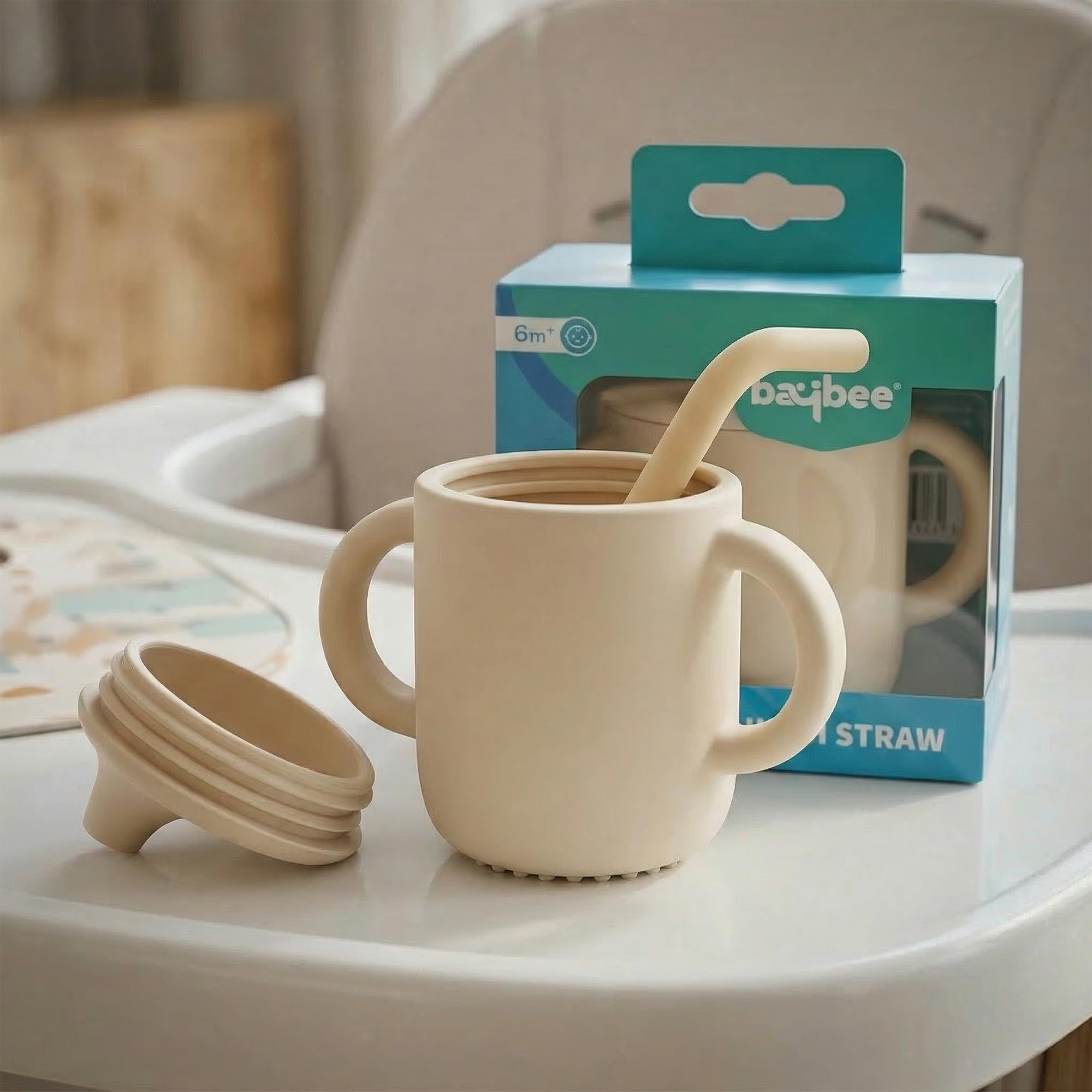 Baybee Baby Bpa-Free Silicone Sipper Cup Drinking Training Anti Spill Sippy Cup Straw, Baby & Toddler Unbreakable,Spill Proof & Non-Slip Twin Handles Spout Cup, Infants 6+ Months(Ivory) - 120 Ml-image-22