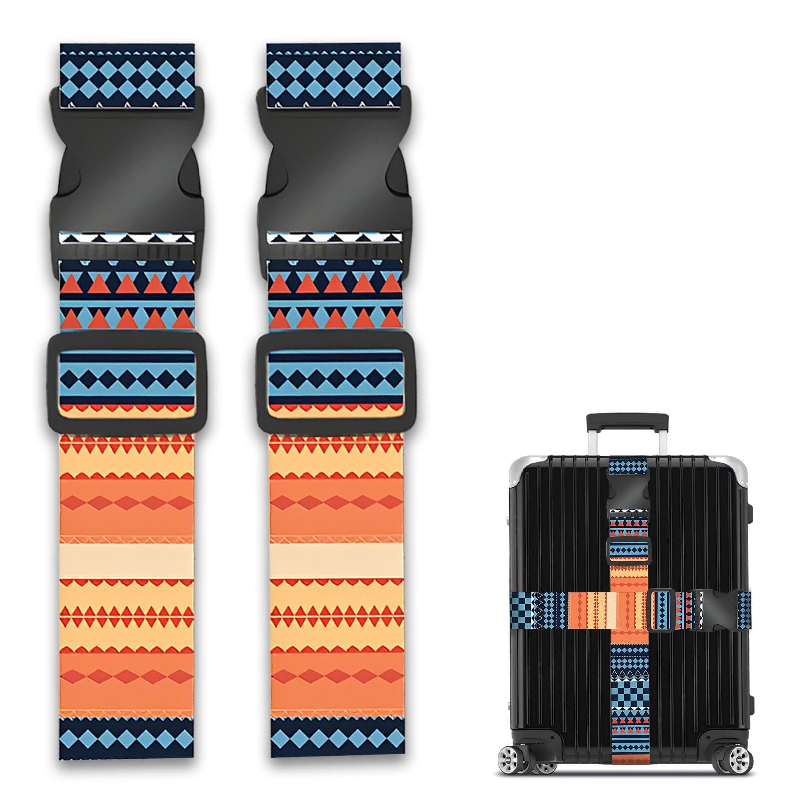2 Pack Luggage Straps for Suitcase, Heavy Duty Adjustable Suitcase Cross Luggage Strap With Buckle,Travel Packing Personalised Belt Accessories for Protecting Luggages (Bohemia)