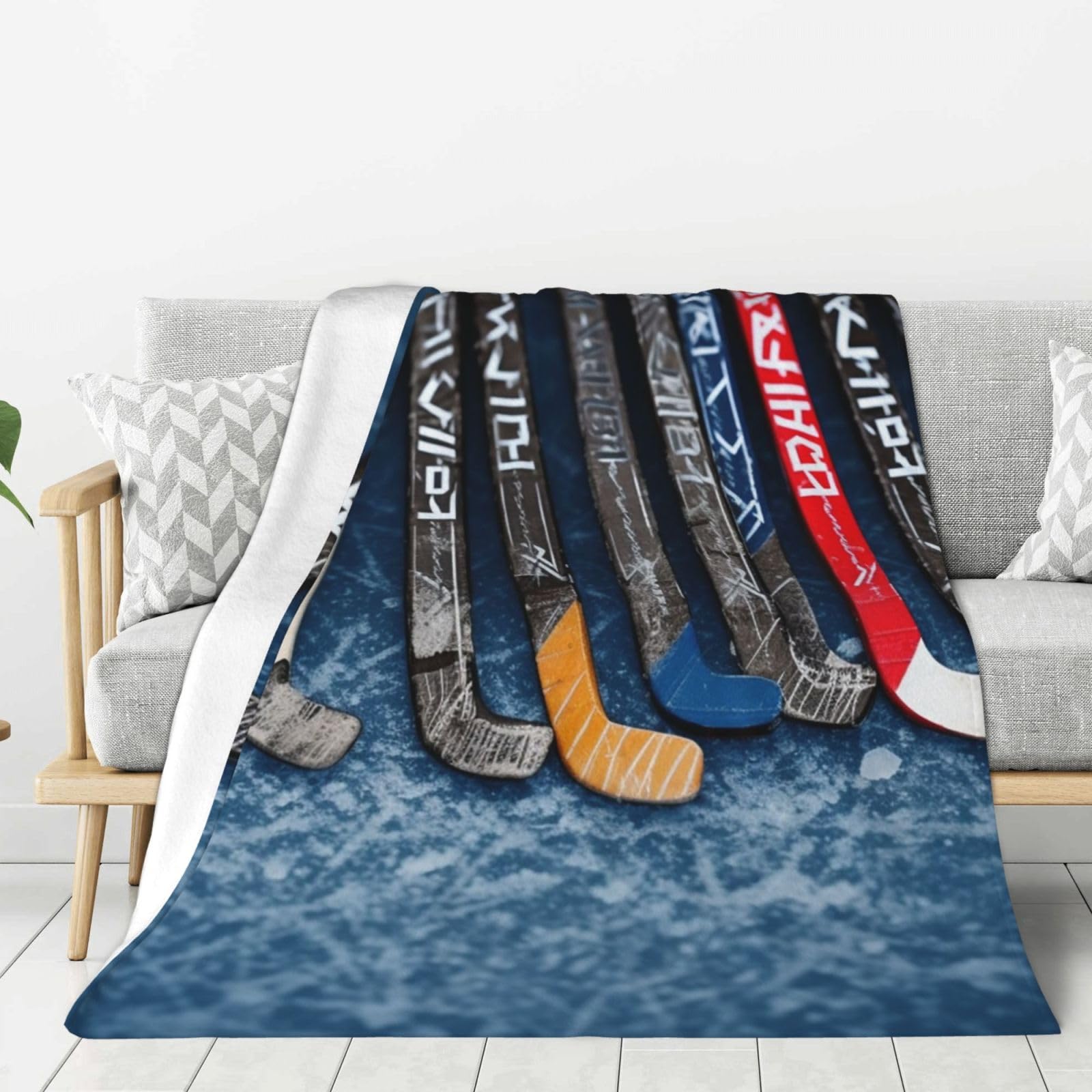 Ice Hockey Sticks Throw Blanket Plush Flannel Fleece Blanket, Soft Lightweight Cozy Blankets 50"X40" for Bed Couch Sofa Travel