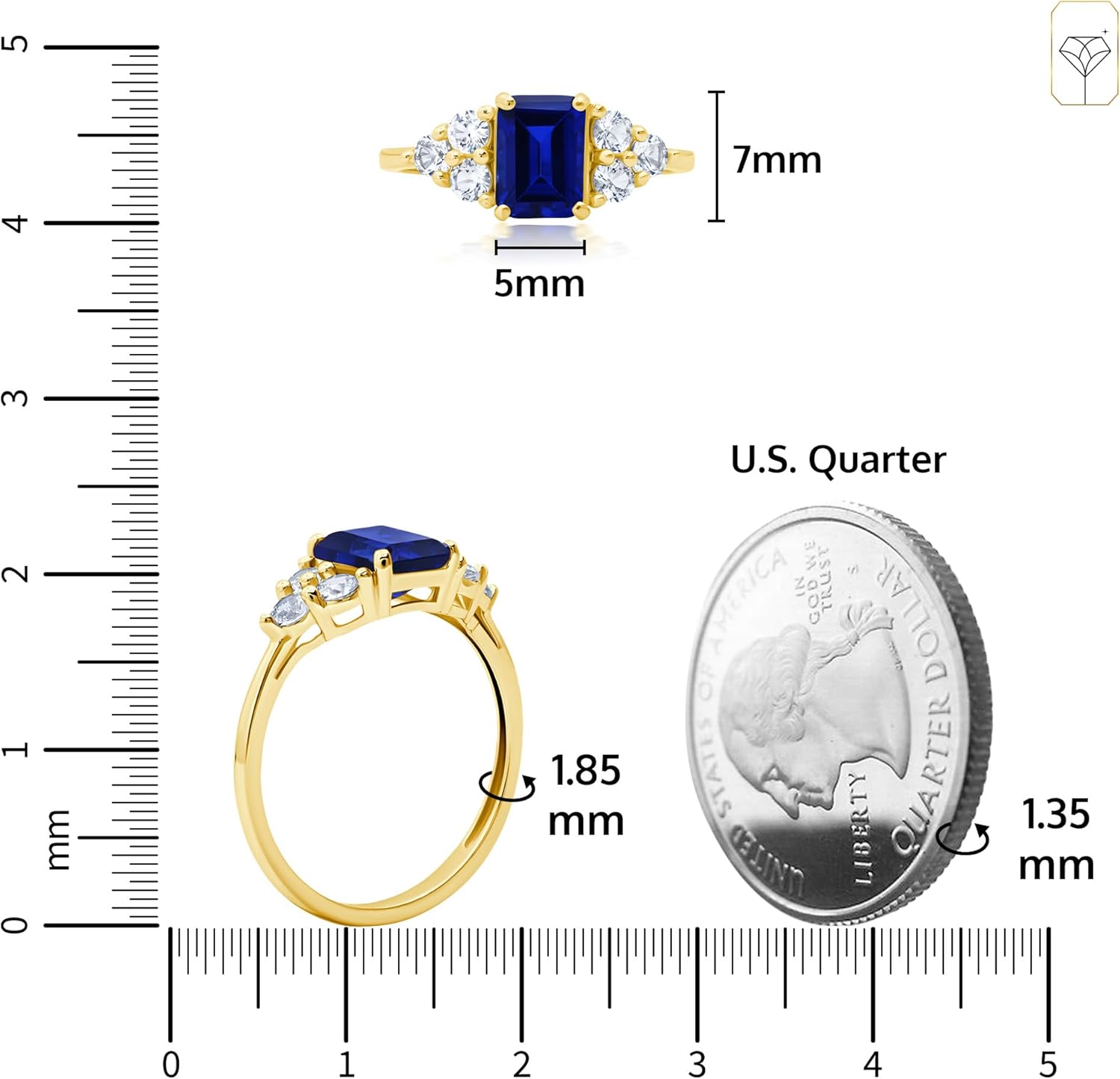 MAX + STONE 10k Gold Gemstone Rings for Women | Emerald Cut Birthstone Ring Anniversary Ring | Anti Tarnishing Cocktail Ring with Gift Box in Size 5 to 9
