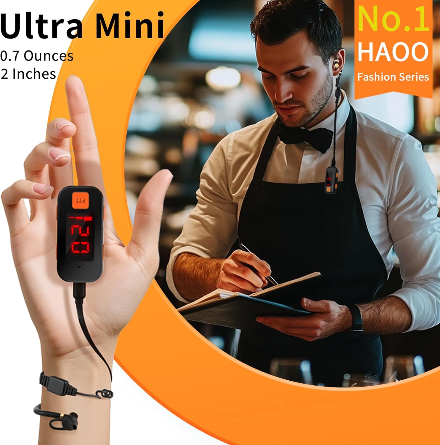 Super Mini Walkie Talkies 2 Pack, Waterproof Two Way Radio with Earpieces Portable FM Transceiver for Outdoor Restaurant Baseball Hiking Hospital Retail