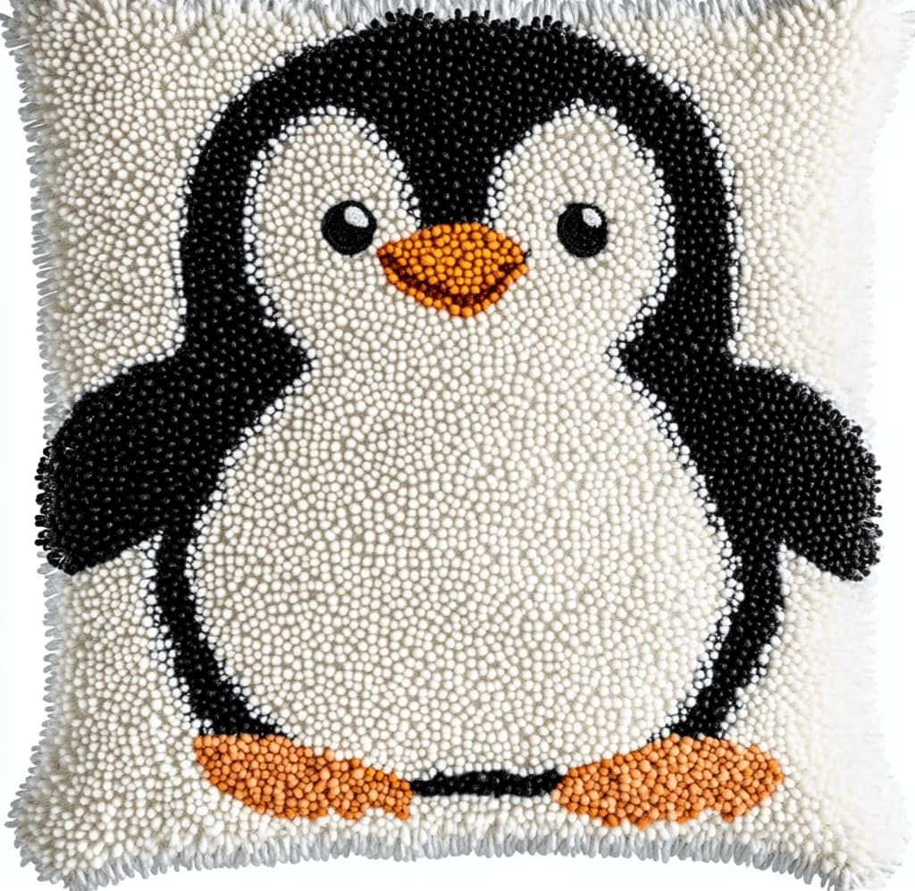 Kitquiver Latch Hook Kits for Adults Penguin Rug Cover Pillowcase Beginner DIY Needlework Embroidery Kits Handmade Set Craft Sofa Home Decor 43X43Cm
