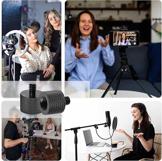 2 Pack 3/8 Female to 1/4 Male Screw Adapter Thread for Tripod Accessories Microphone Holder Camera Mount