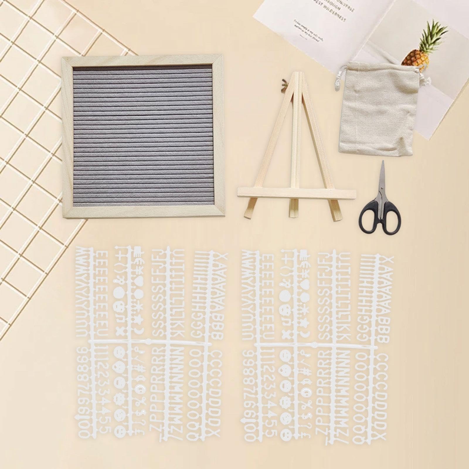 Tablero de Letras de Fieltro Equipado con Letras Números Símbolos Pizarra Mensajes Cambiable Marco Madera Textura Única Portátil Adecuado para Cumplea, Gris