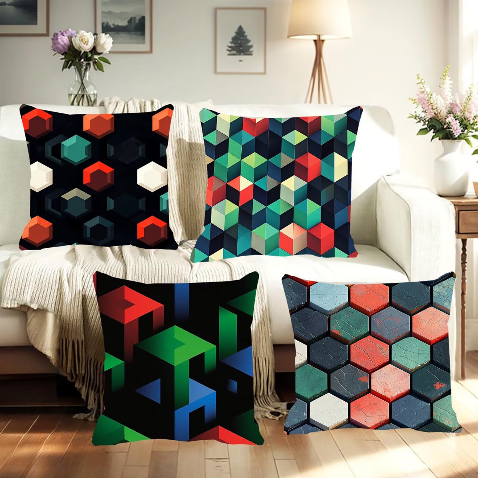 Kissenbezug 55x55 4er Set Samt Kissenhülle Dekorative Sofakissen Quadratische Dekokissen Zierkissenbezug Farbe Kissenbezüge mit Verstecktem Reißverschluss für Wohnzimmer Sofa Einfach 1 F0P-303