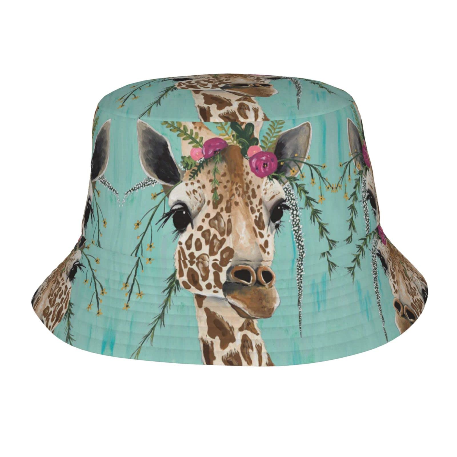 Giraffe with Floral Adult Sunshade Bucket Hat is Suitable for Beach, Camping, Fishing, Outdoor Leisure, Etc, Giraffe With Floral, One size