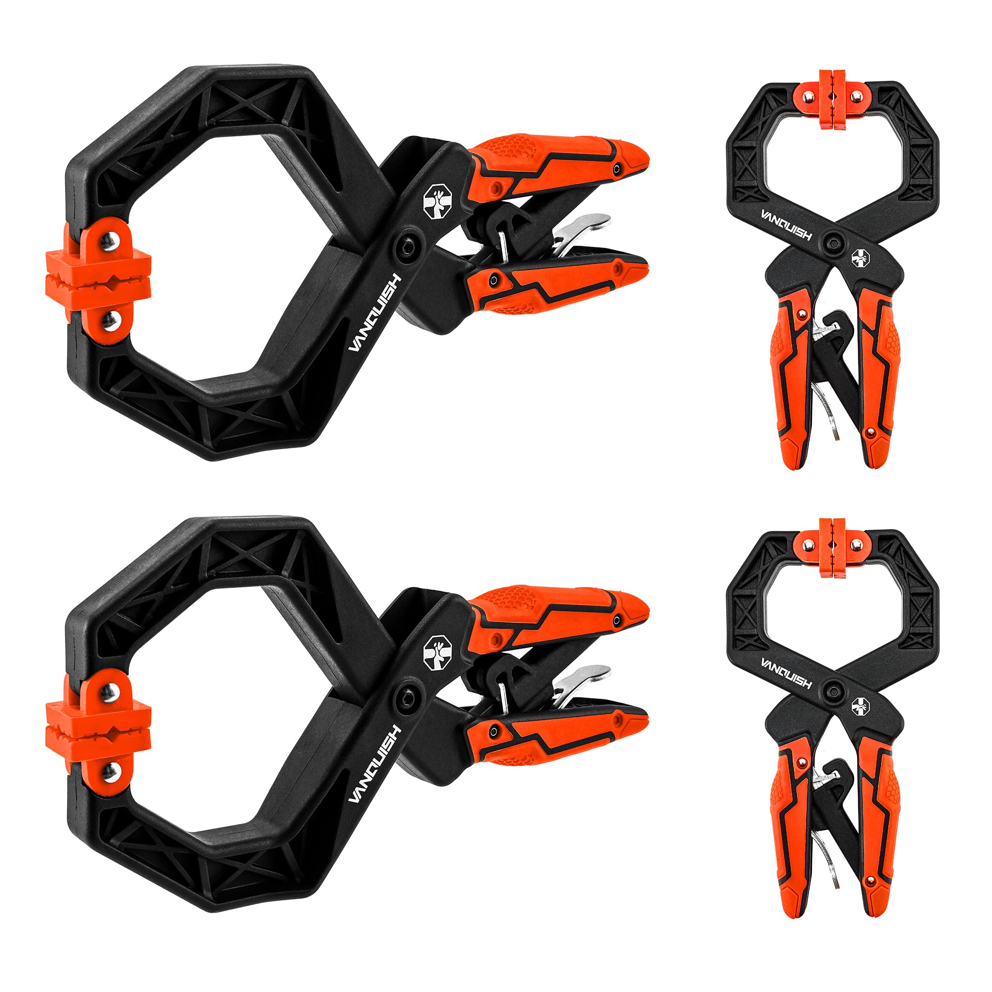 VANQUISH 4-Pack Quick-Release Ratcheting Wood Clamps for Woodworking, Professional Hand Clamps, Ergonomic Handles, 55 LBS Clamping Force, 2-Pack 4 Inch and 2-Pack 2 Inch