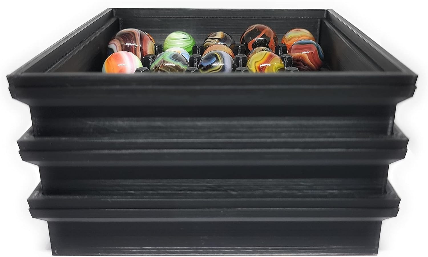 Pack of 3 Stackable storage trays for marbles (BLACK) (Purple)