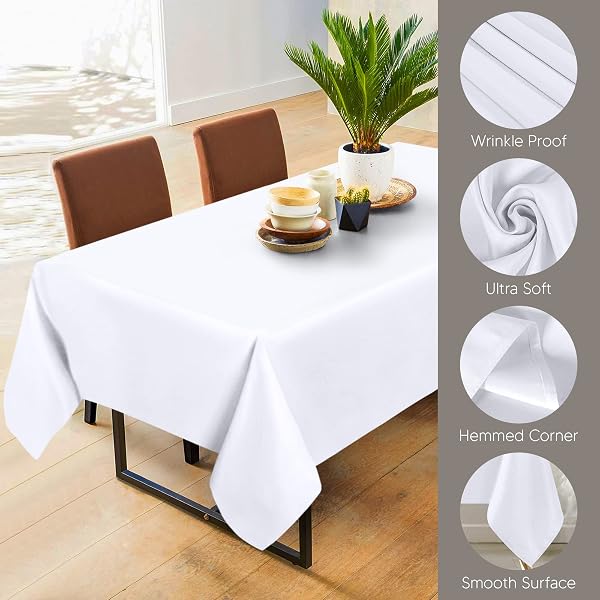Utopia Kitchen Rectangle Table Cloth 2 Pack [60x126 Inches, White] Tablecloth Machine Washable Fabric Polyester Table Cover for Dining, Buffet Parties, Picnic, Events, Weddings and Restaurants - 3