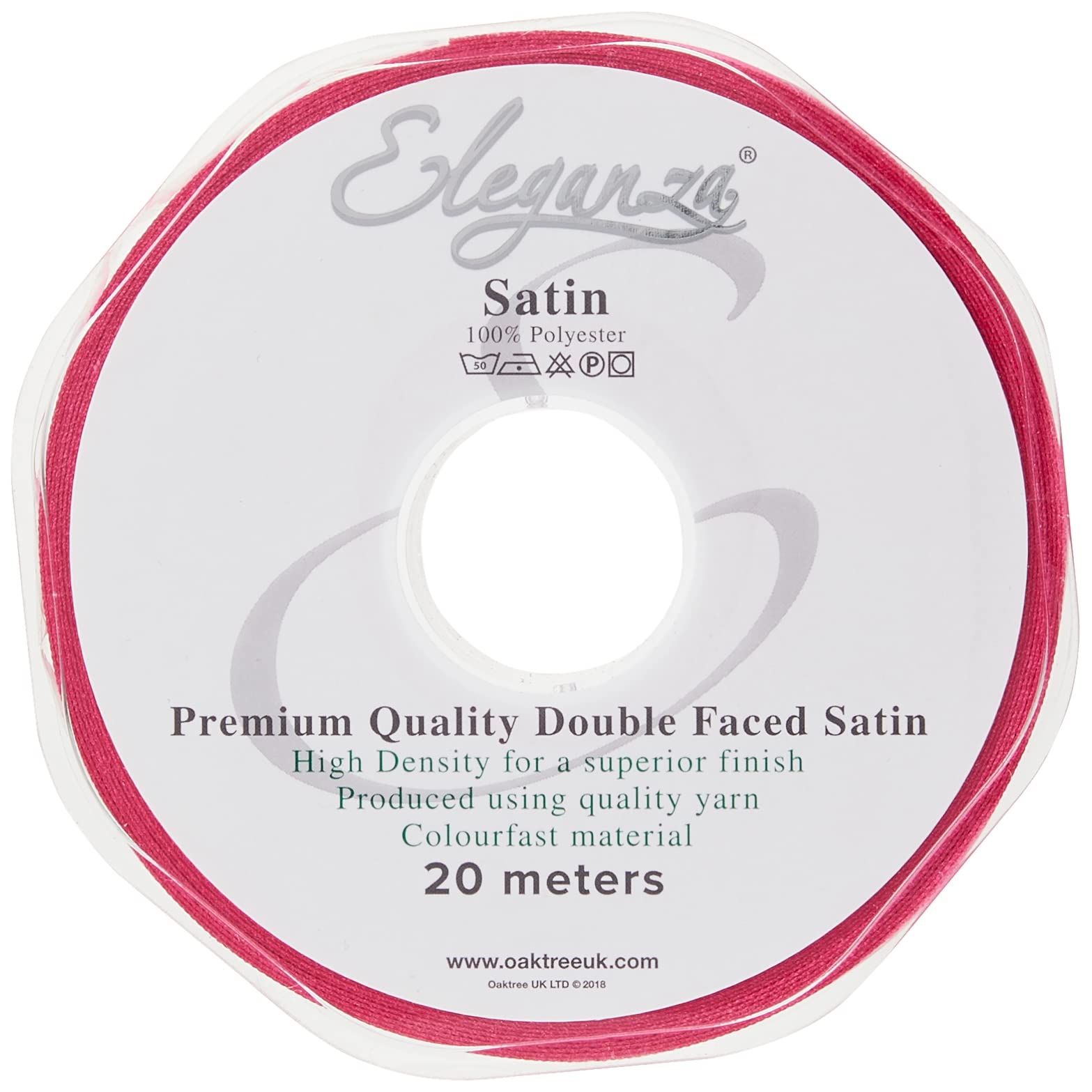 ELEGANZA Double Faced Satin 15mm x 20m Fuchsia No.28, 15 mm x 20 m