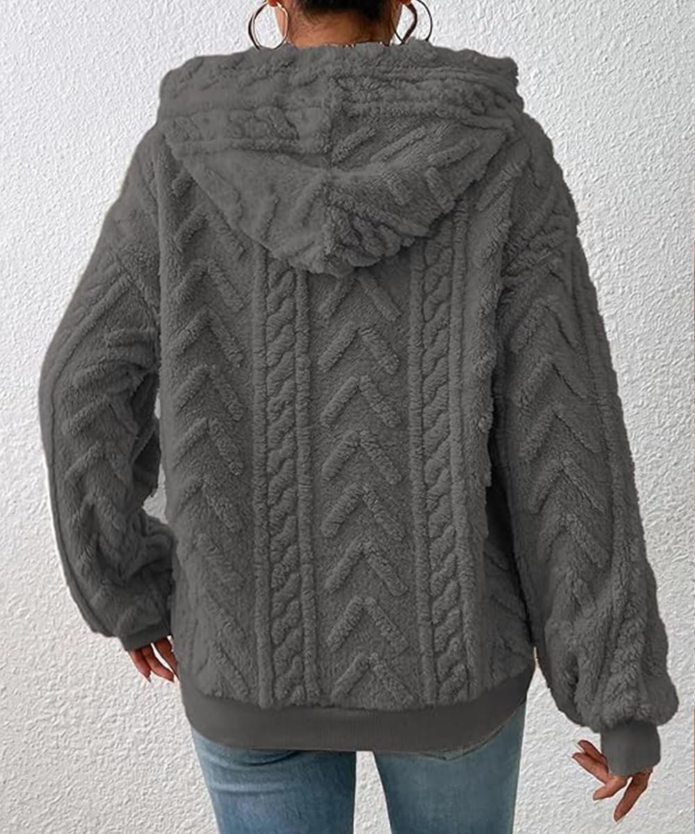 ABYOVRT Sweat à Capuche Femme Pull Polaire Casual Manches Longues Automne Hiver Chaud Sweat Polaire Couleur Unie Oversize Sweatshirt Loose Hoodies à Capuche avec Poche Hauts Top,S-XXL