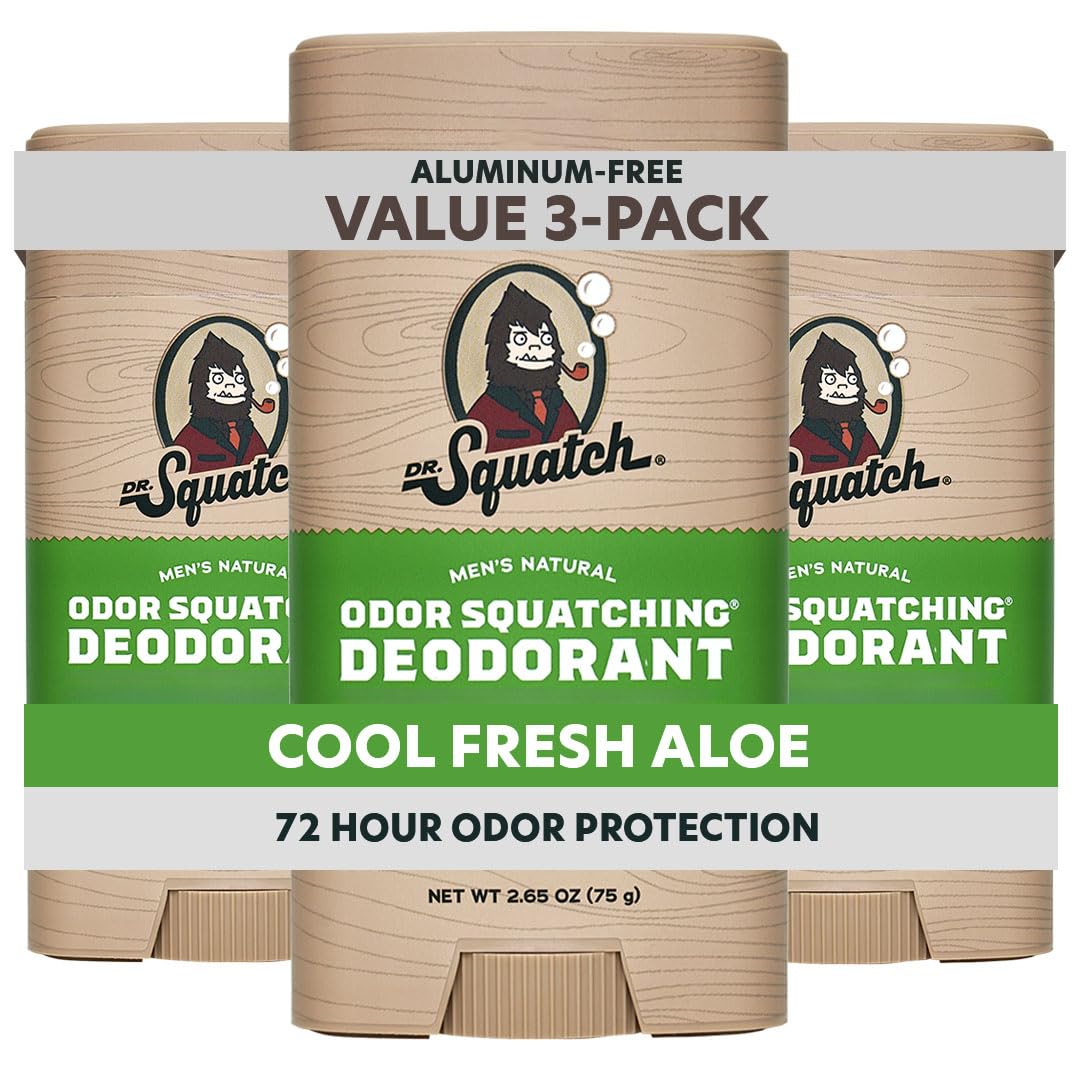 Natural Deodorant for Men 3 Pack Cool Fresh Aloe – Odor-Squatching Men's Deodorant Aluminum Free (2.65 oz, 3 Pack)