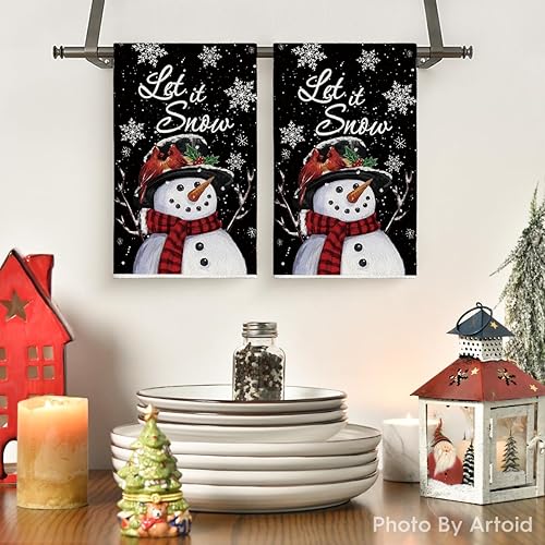 Miniatura 8 de Artoid Mode Juego de 2 toallas de cocina de invierno con diseño de muñeco de nieve azul, 18 x 26 pulgadas, diseño de muñeco de nieve