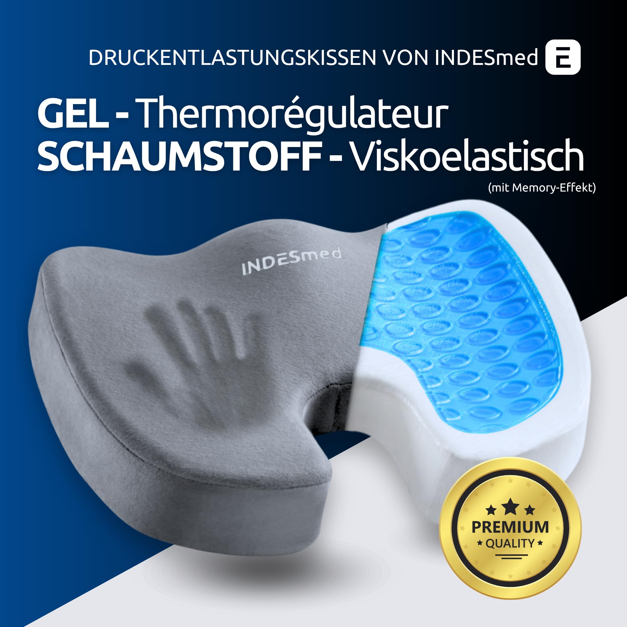 Orthopädisches Sitzkissen Gel-Memory-Foam U-Form 45x35x7 cm Premium
