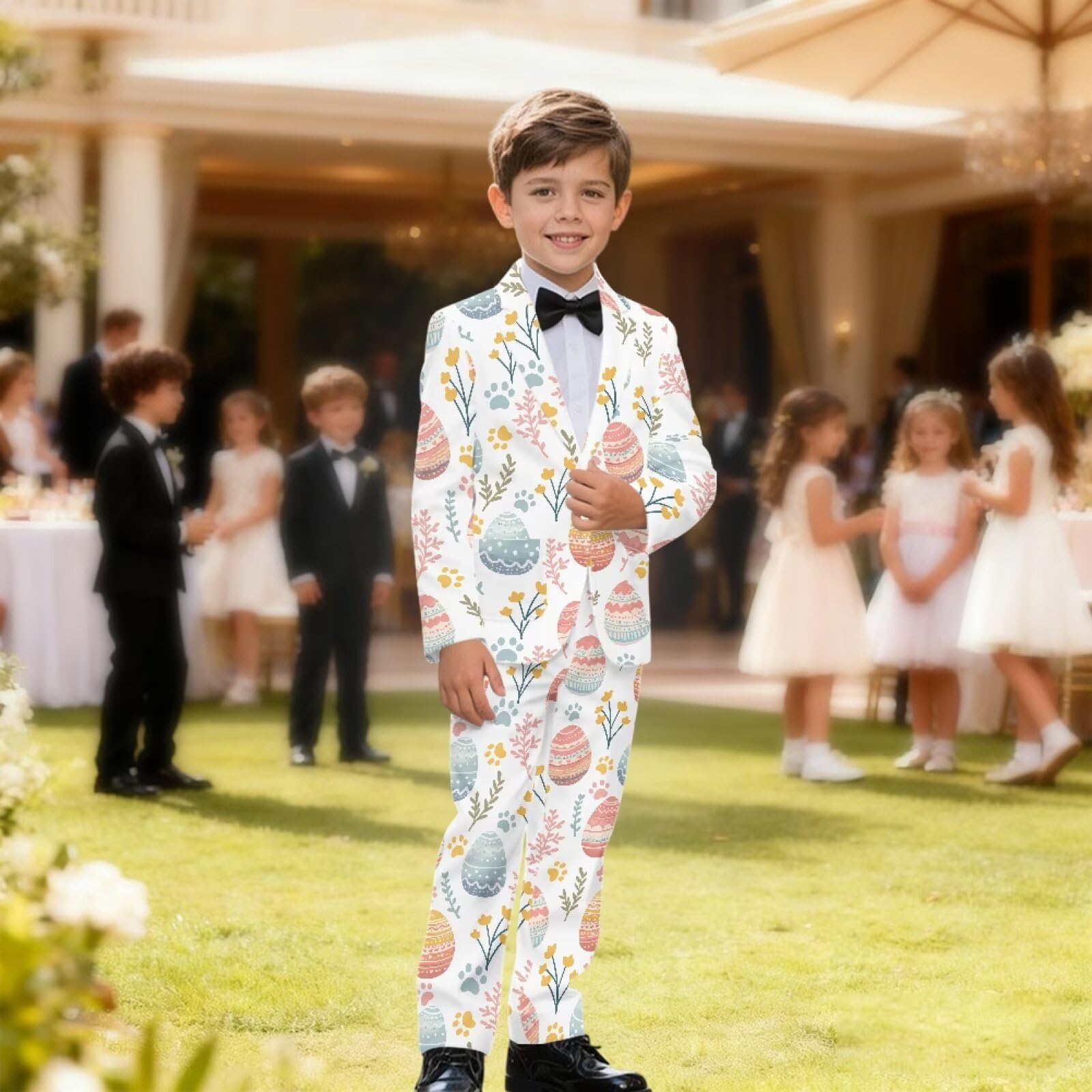 HUIACONG Osteranzug für Jungen, formell, St.Patrick, schmale Passform, Eier, Kaninchen, Jungen, Hochzeits-Outfit, Kommunion-Anzüge für Jungen von 5–14 Jahren