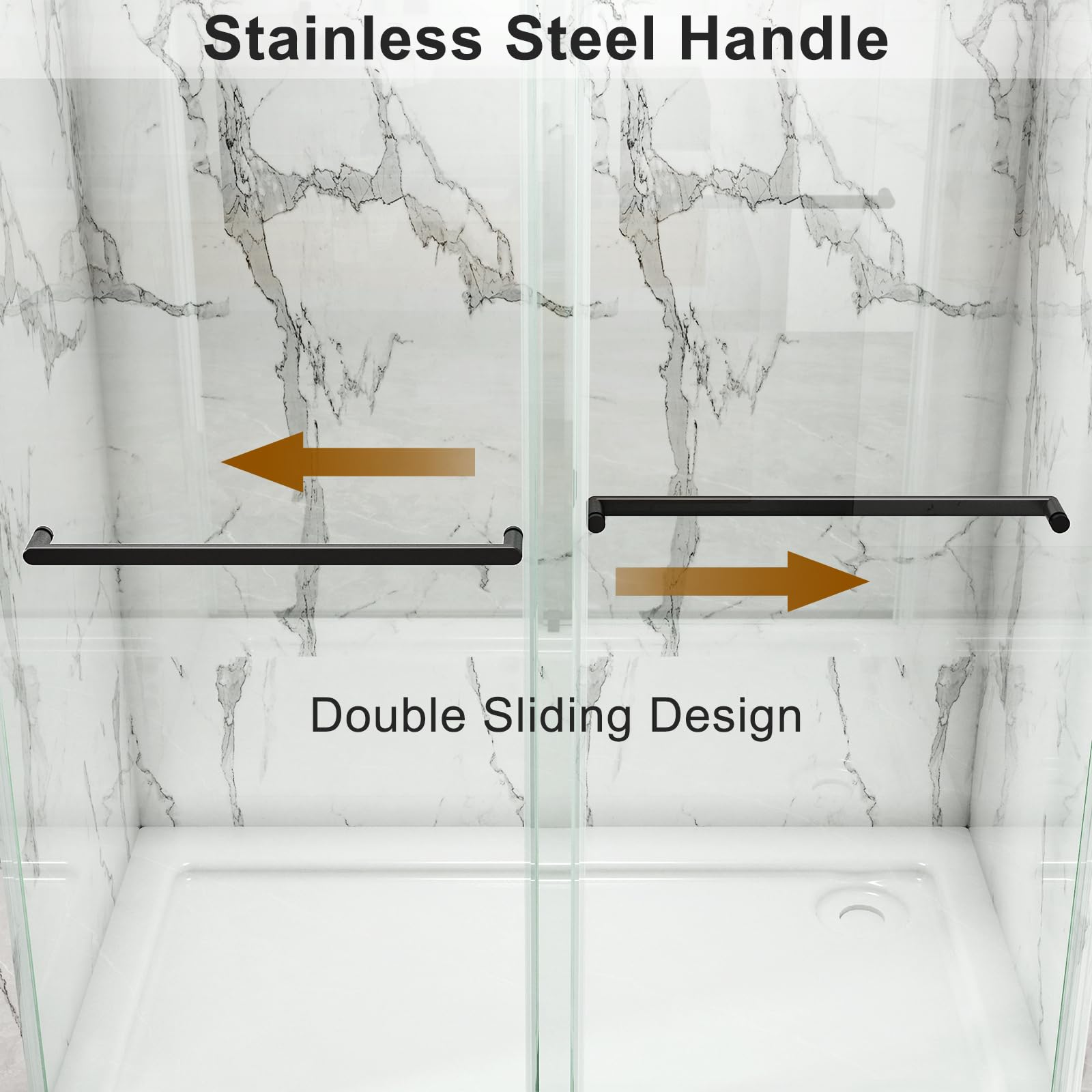 Shower  Room Door, Double Sliding Shower Door with Premium  60 x 76 Thick Tempered Glass, Stainless Steel, Matte Black