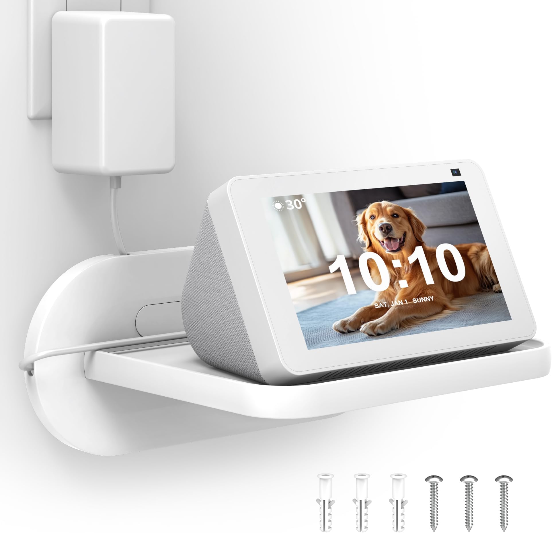HomeMount Echo Show 5 Wall Mount - Space Saving Smart Home Holder Compatible with Google Nest Hub & Portable Speakers & Show5 (1st & 2nd & 3rd) (White Medium Shelf 6.5 * 5.1inch)