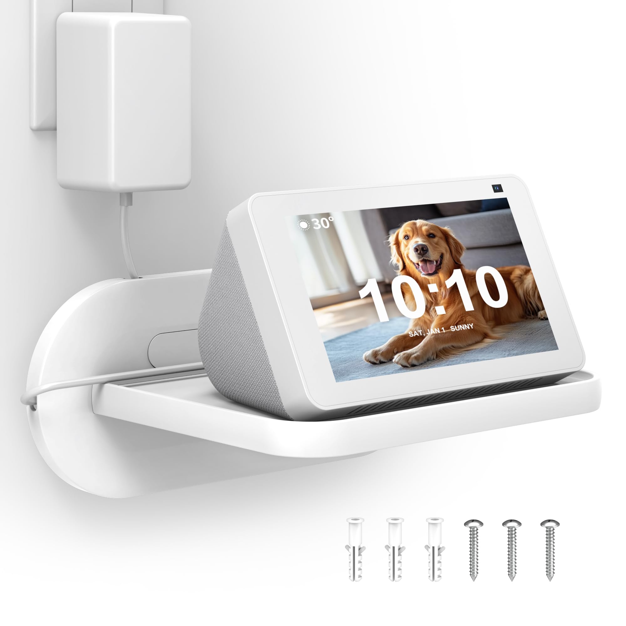 HomeMount Echo Show 5 Wall Mount - Space Saving Smart Home Holder Compatible with Google Nest Hub & Portable Speakers & Show5 (1st & 2nd & 3rd) (White Medium Shelf 6.5 * 5.1inch)