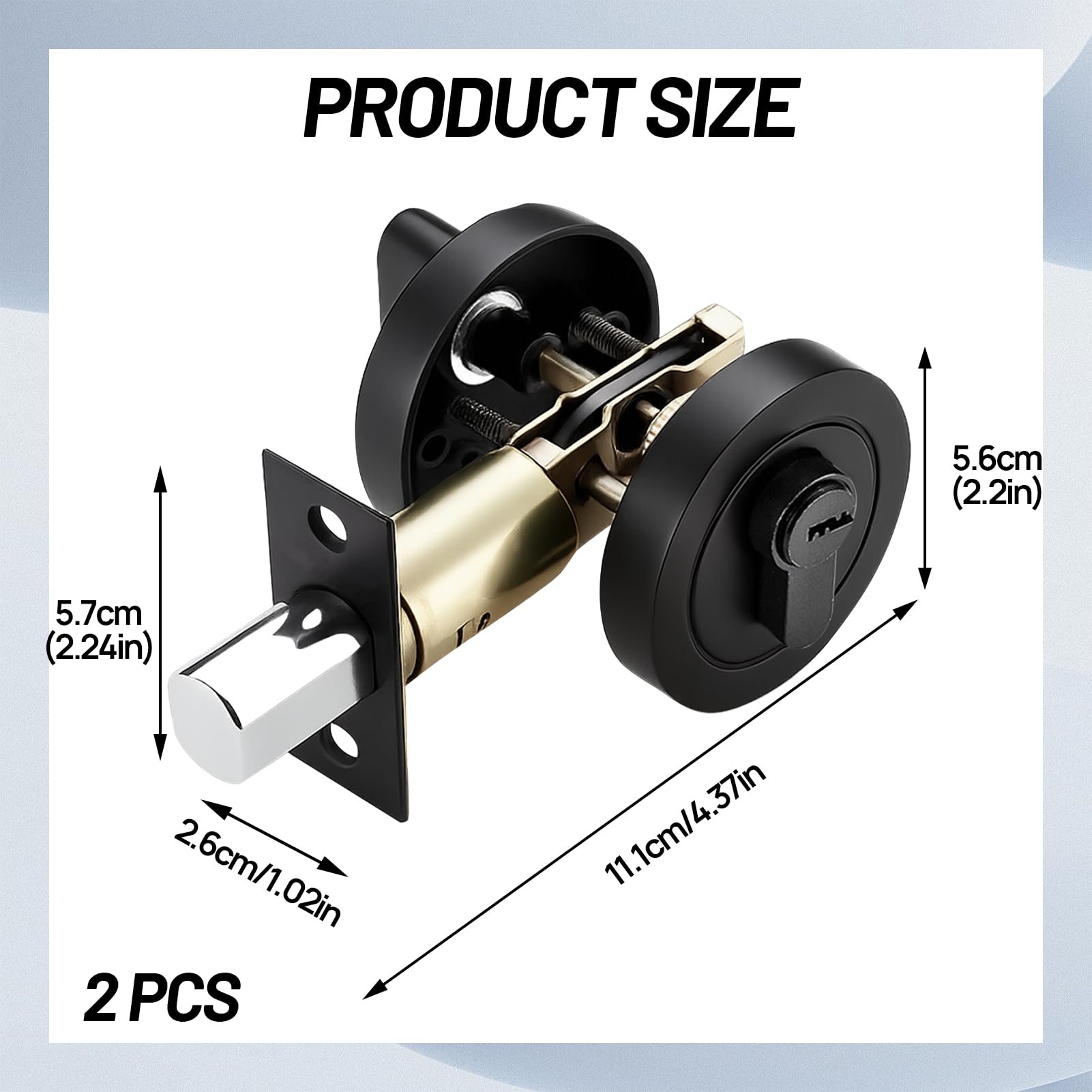 Single Cylinder Deadbolt Black Round Security Door Lock with Key, Zinc Alloy Deadbolt, Standard Size for Bathroom Bedroom - Image 2