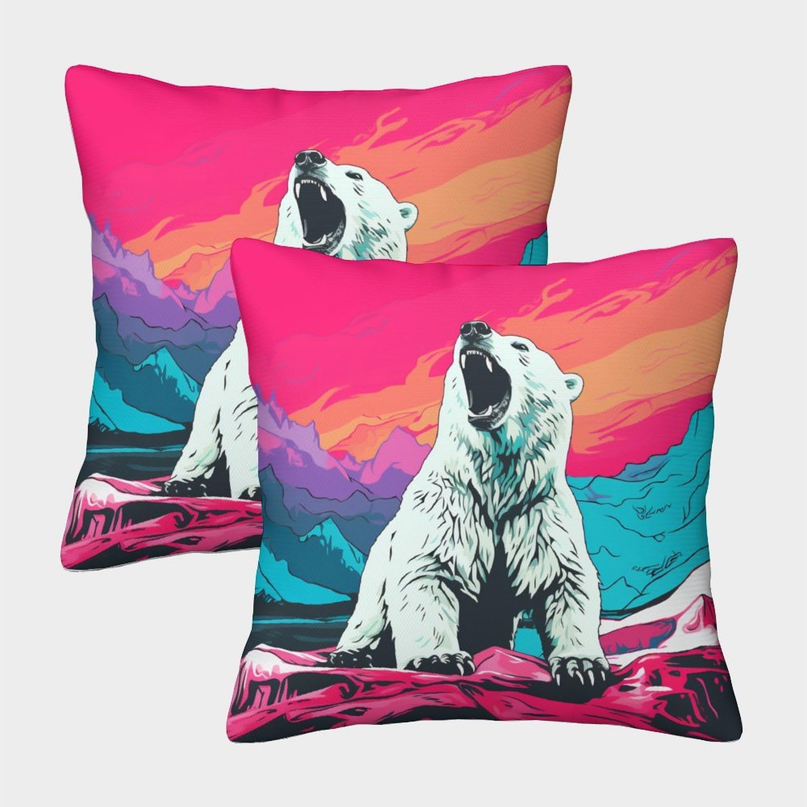 kaiyun 2 Pack Polar Bear 3D Image Printed Single-sided Cushion Cover 45x45cm