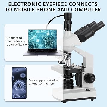 Compound Trinocular Microscope 40X-5000X Magnification with LED Illumination - Professional Lab Microscope for School and Clinical Use