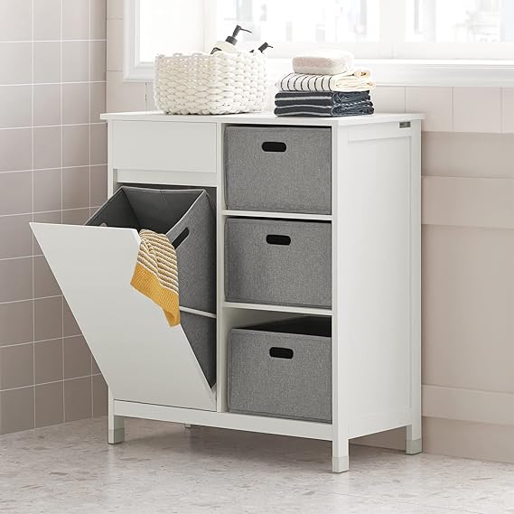 Amazon.com: Haotian Bathroom Laundry Cabinet Freestanding Tilt-Out ...