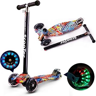 YULUOO Scooters for Kids Boys Girls, 3 Wheel Kick Scooter with Light Up LED Wheels, Kids Scooter with 3 Adjustable Height,...