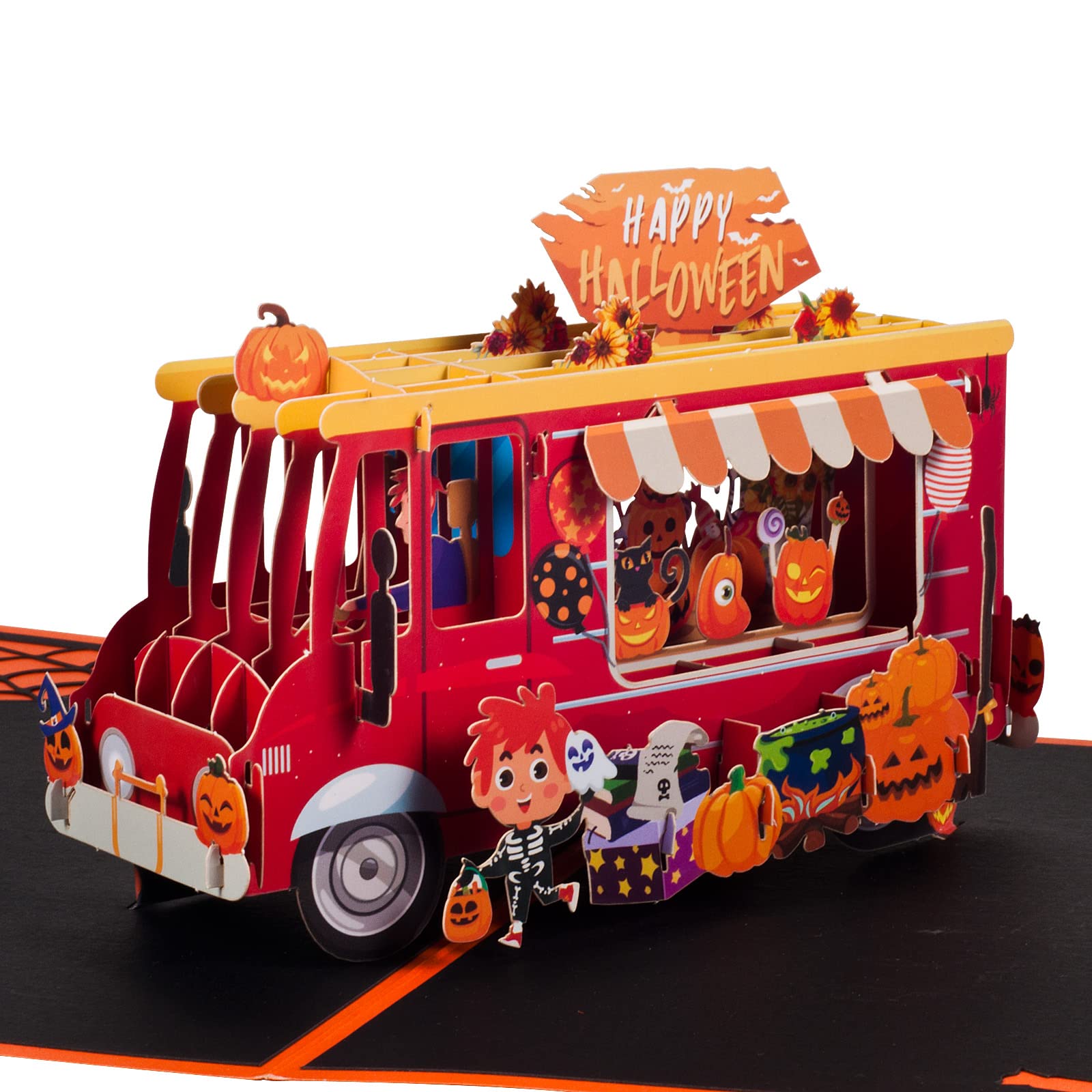 3D Halloween Card, Pop Up Pumpkin Car, Folding Card with Envelope for Halloween