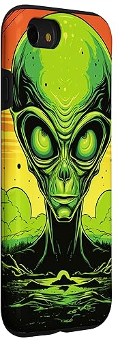 Vista 33 de iPhone 14 Pro Cute Green Alien Head UFO Space Face Alien Case