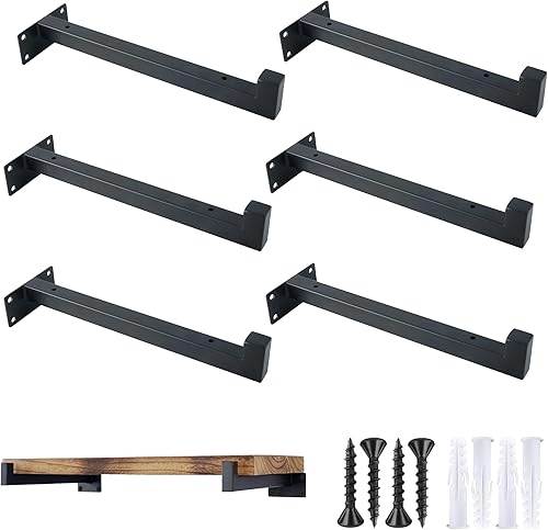 OVOV Paquete de 6 soportes de estante negros de 6 pulgadas con soporte de estante industrial para almacenamiento de cocina, baño, soporte de estante