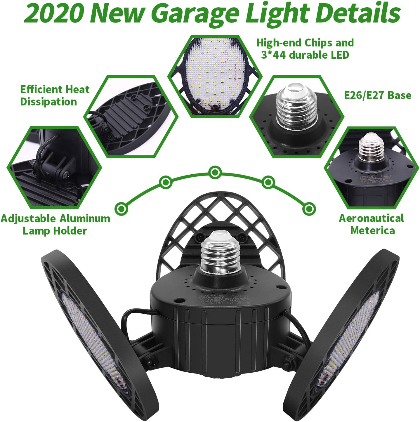 🔥 Hot Deals 2 Pack Triple Glow LED Garage Lights, 6000Lumens Three Leaf Deformable Tribright Garage Light Ceiling LED with 3 Adjustable Panels, 60W E26 Illuminator 360 Garage Light Fixture for Garage, Barn, Shop Best Cyber Deals 🔥 2 Pack Triple Glow LED Garage Lights, 6000Lumens Three Leaf Deformable Tribright Garage Light Ceiling LED with 3 Adjustable Panels, 60W E26 Illuminator 360 Garage Light Fixture for Garage, Barn, Shop