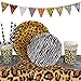 52 piezas Safari Party Vajilla Leopard Mantel Platos de cartón, servilletas, animales del bosque vasos de cartón y guirnalda de cumpleaños infantil, decoración de la selva leopardo