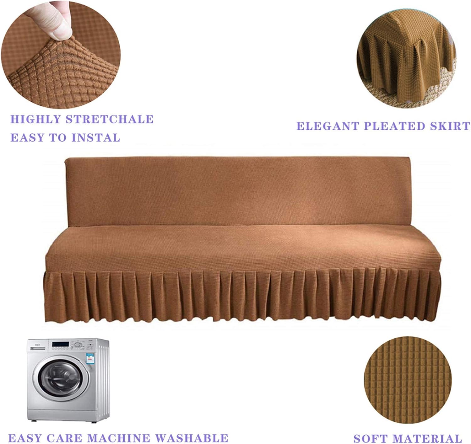 Armless Futon Cover with Skirt Ruffled Stretch Futon Sofa Bed Cover Machine Washable Stain Resistant Futon Couch Cover Brown 70.5"-78.5"