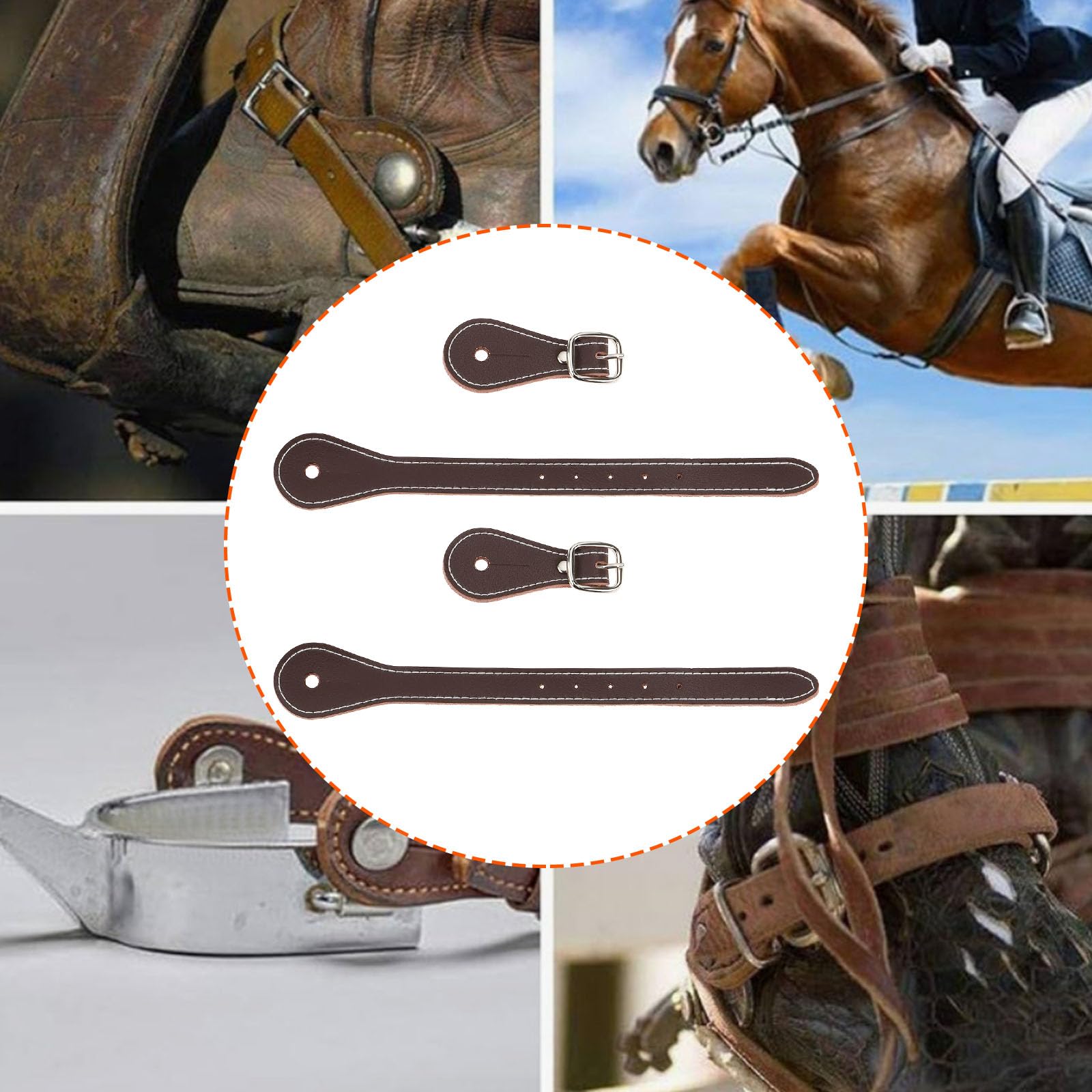 ECSiNG 2pcs Cinghie per Speroni in Pelle Regolabili Cinghie per Speroni in Pelle Bovina Monostrato per Cavalieri