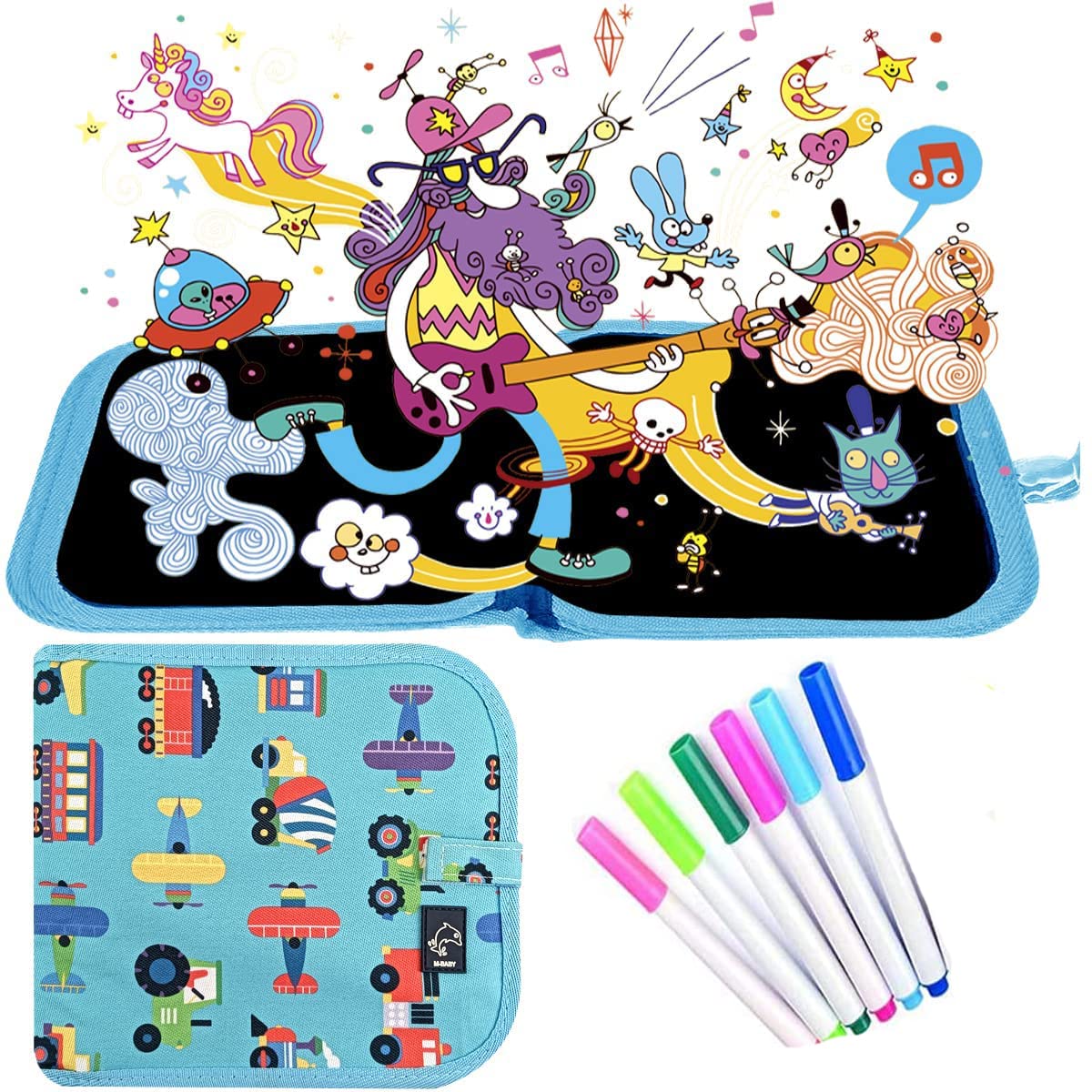 OMAZING KITCHEN Reusable & Erasable Doodle Slate Painting Kit for Kids & Toddlers - Travel Activity Preschool Doodle Book with Wet Wipes & Colors 1