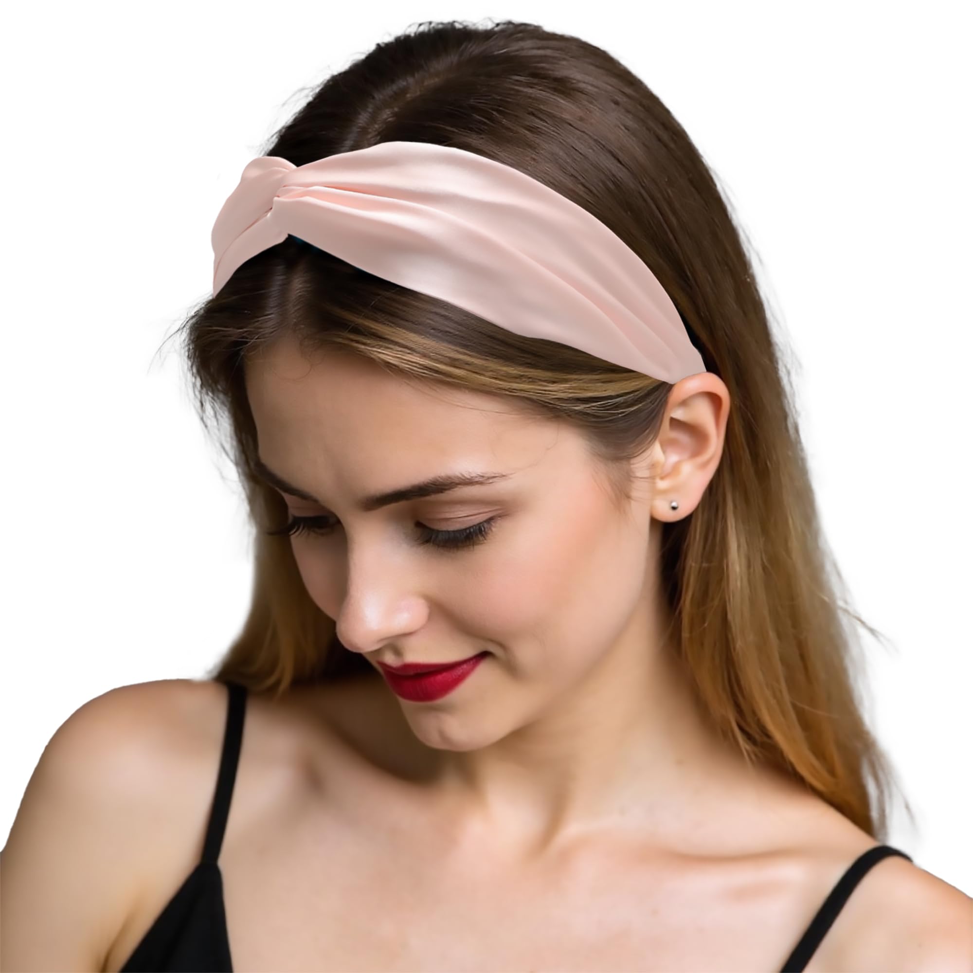 ZLYC Mulberry Silk Headband Elastic Twist Knotted Head Bands for Women's Hair(Solid Light Pink),One Size