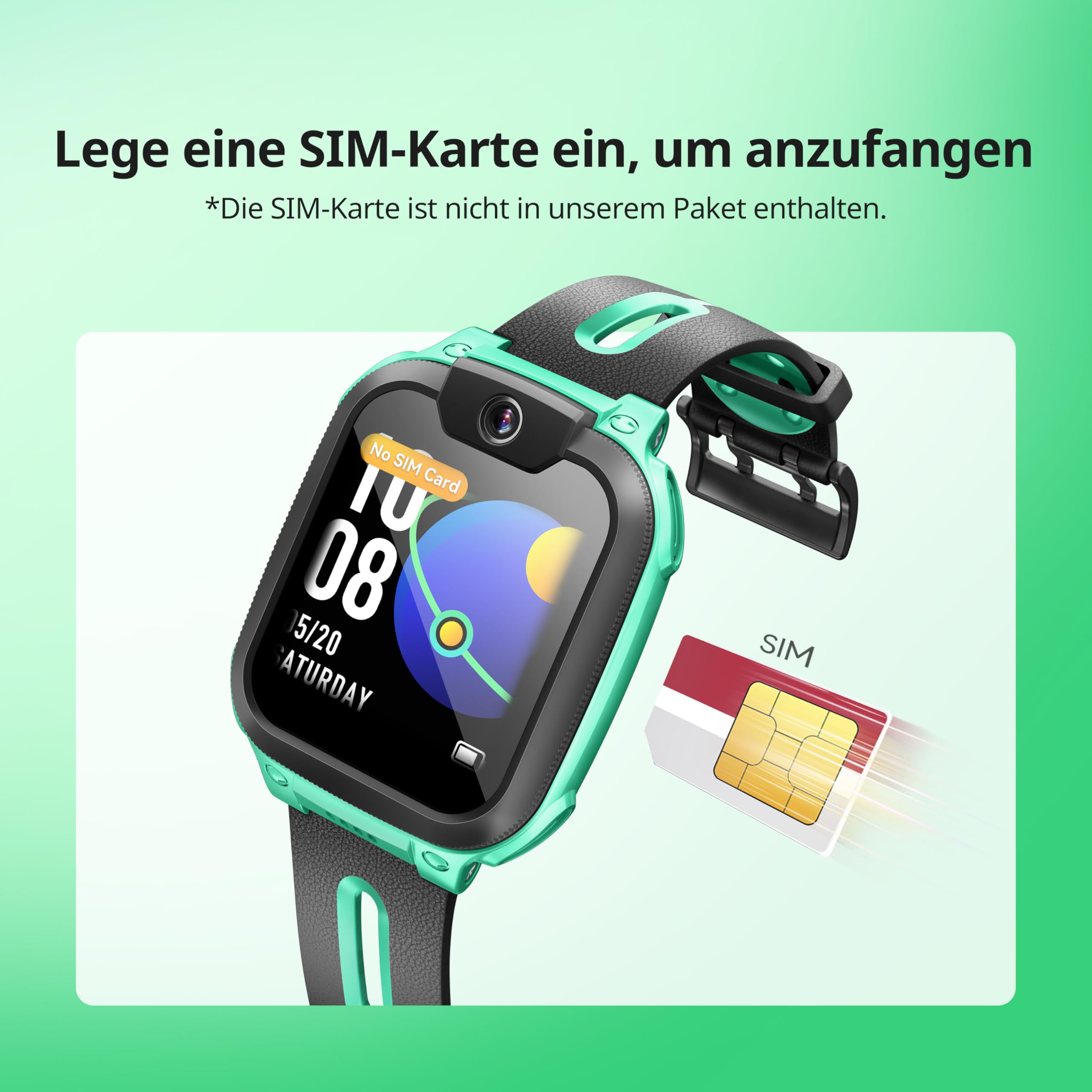 imoo Z1 smartwatch für Kinder, Kinder smartwatch und SIM-Karten-Unterstützung, SOS Notruf, Klassenmodus, IPX8 wasserdicht, 1,3 Zoll, Frontkamera 2 MP, Grün