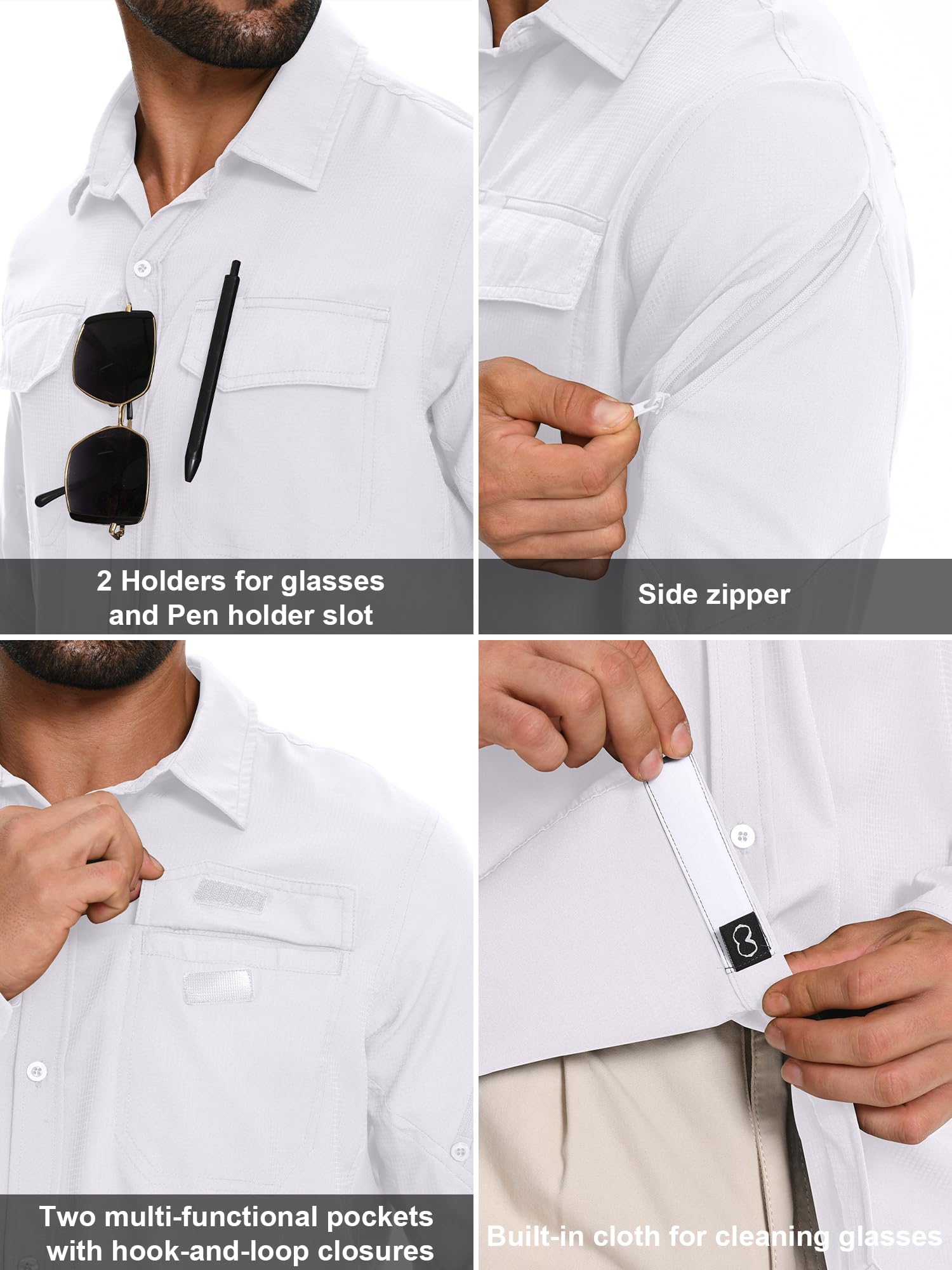 Chemise de pêche Homme UPF50+Manches Longues Anti-UV - Léger pour randonnéeChemise Sport à Boutons avec Poches zippées