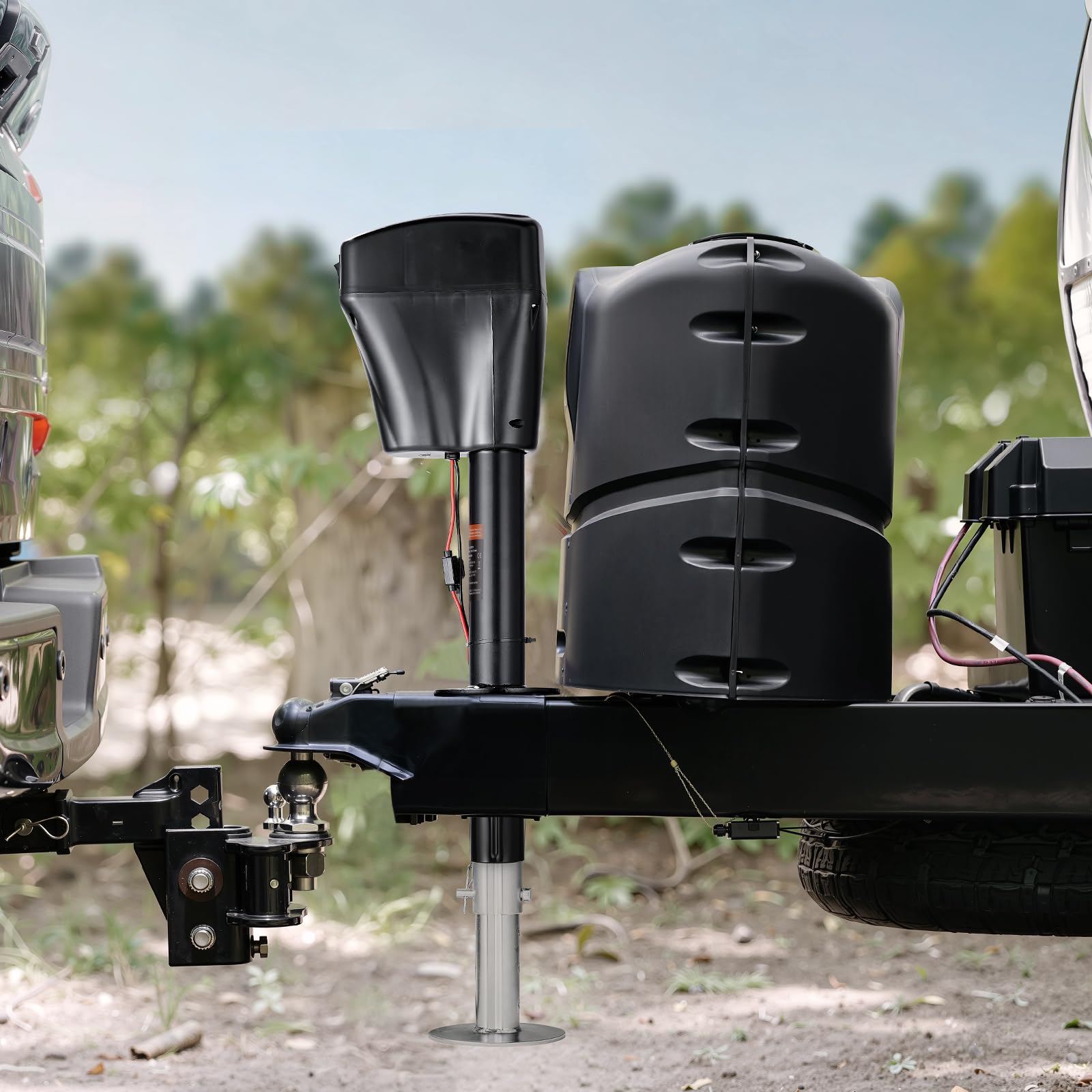 vevor electric trailer jack, 5000 lbs, heavy duty rv electric power tongue jack with 2 way connector, manual crank handle & weatherproof jack cover, 10"-28.3" lift, for rvs, trailers & campers, black