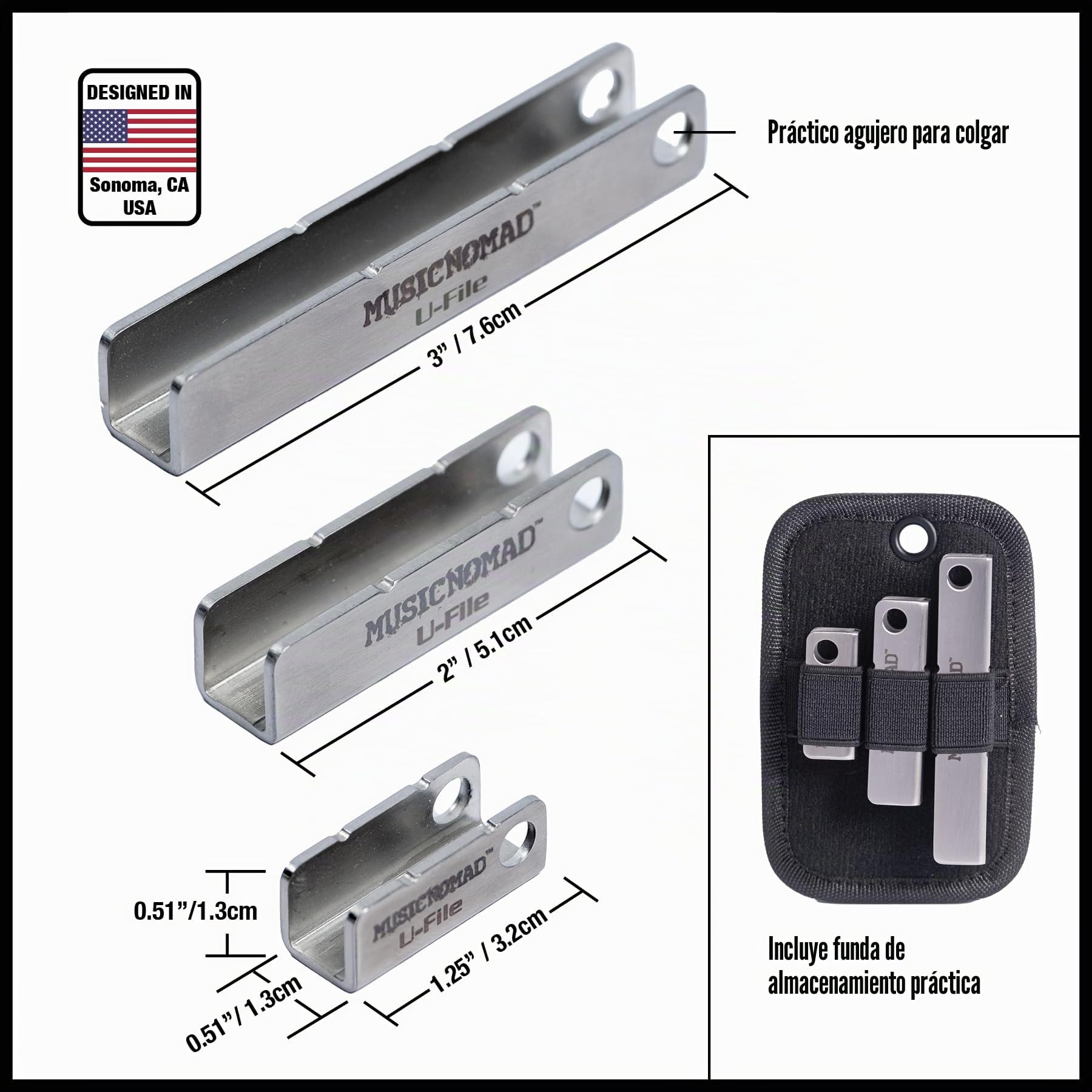 MusicNomad U-File MN813 - Nivelador de traste individual, paquete de 3