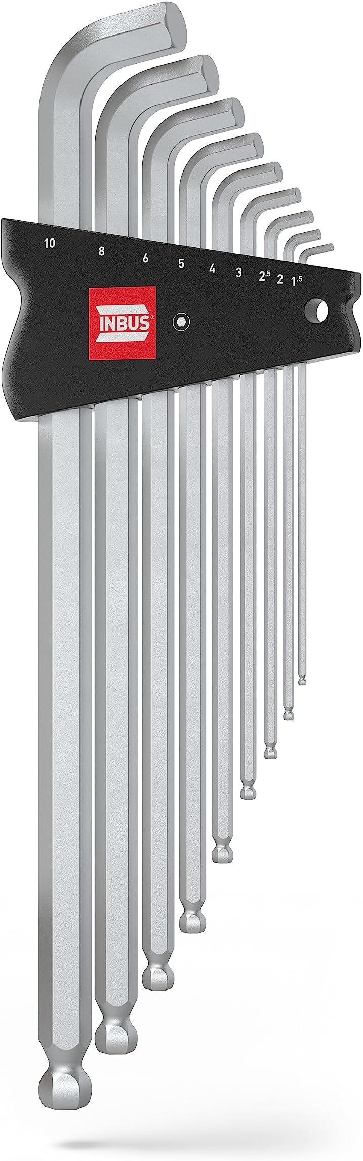 INBUS® 70211 Hex Key Set (Metric) 9pcs, 1.5–10mm, with 100° Angle & Ball End — Made in Germany