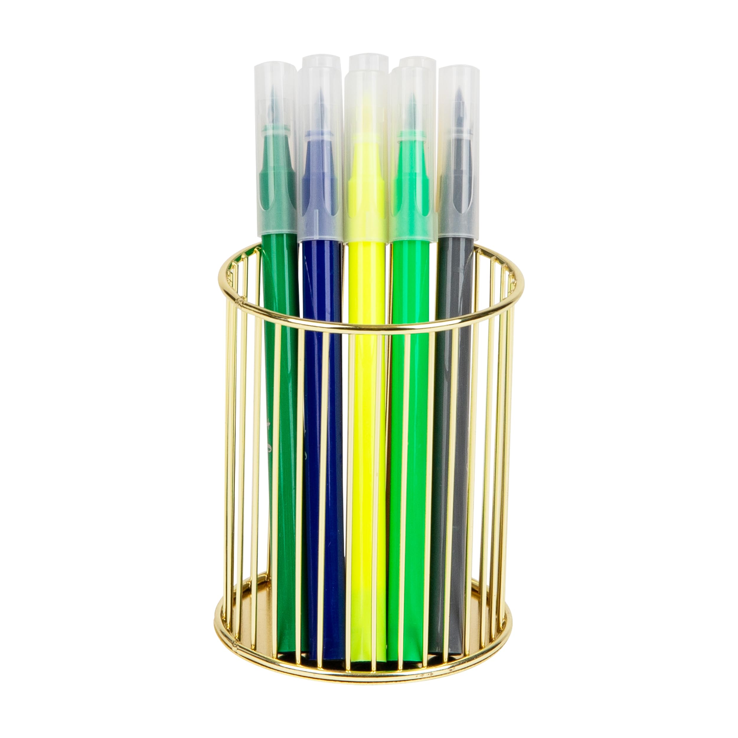 Mind Reader Soporte para bolígrafos y accesorios, organizador de escritorio, oficina, metal, 3 pulgadas de largo x 3 pulgadas de ancho x 4 pulgadas de alto, juego de 3, color dorado