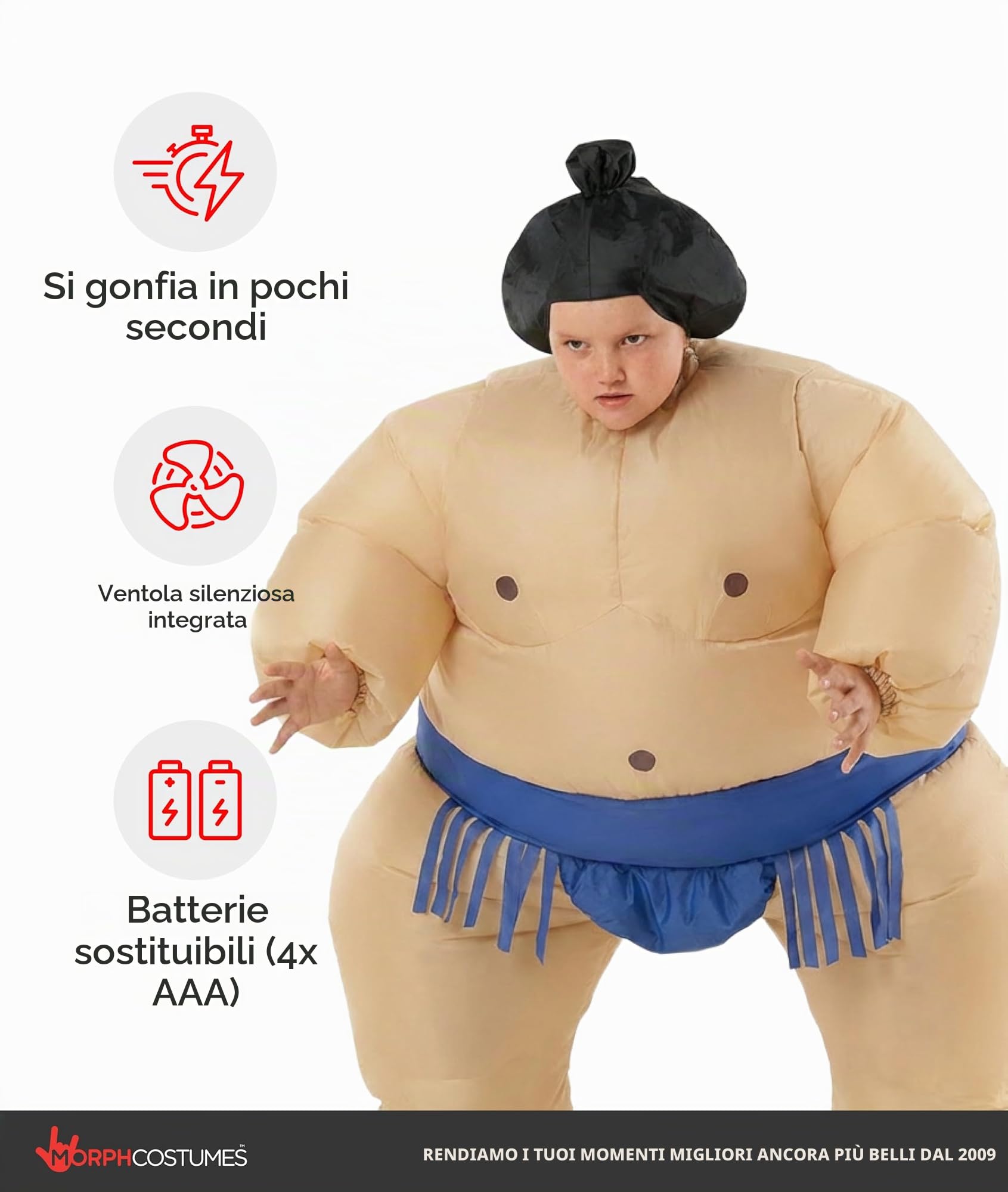 Morph Costume gonfiabile da lottatore di sumo per bambini, costume di Halloween per feste divertenti per bambini