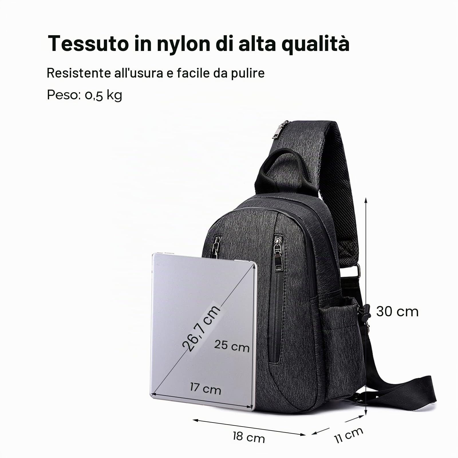 FANDARE Retrò Zaino Monospalla Marsupio Borse piccole a tracolla Sling Bag Business Borsa a Spalla per Uomo Donna Scuola Outdoor Ciclismo Viaggio Hiking Daypacks Impermeabile Nylon Nero